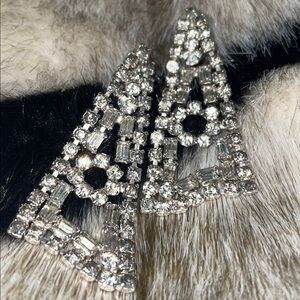 Rhinestone Triangular Drop Earrings - Silver Tone clip on earrings untested